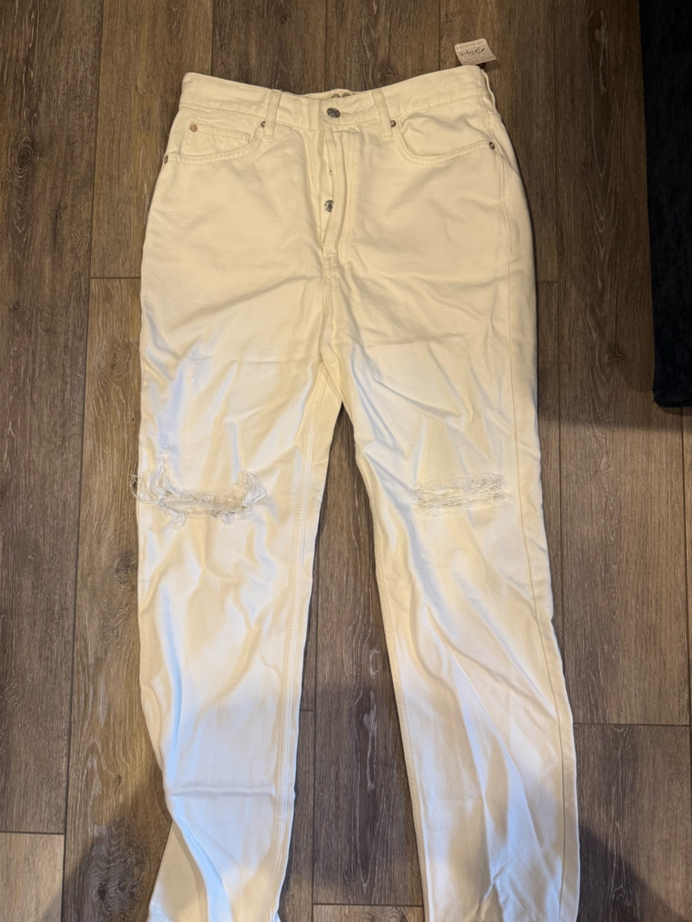 Free People Cream Straight-Leg Ripped Jeans